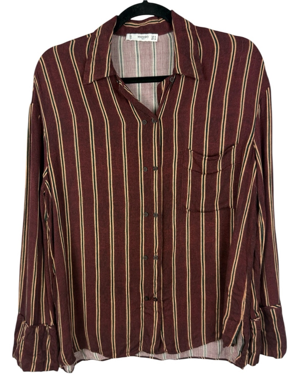 MANGO Suit Striped Button Down Blouse Burgundy Gold Green Size S / 4